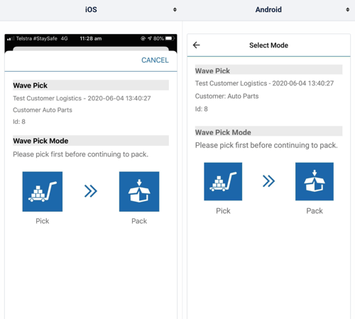 CartonCloud ios and android app wave pick view
