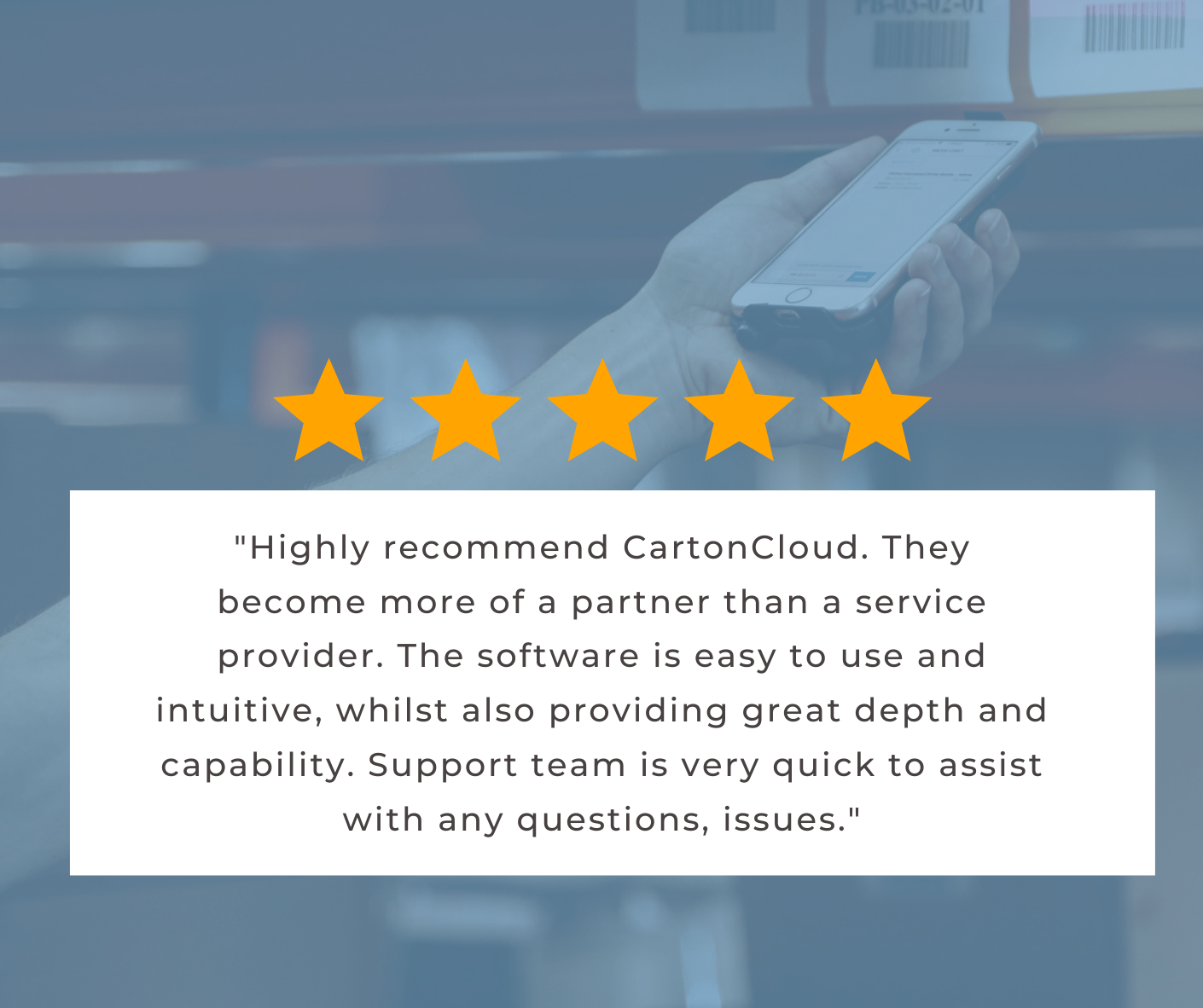 Five star google review of CartonCloud