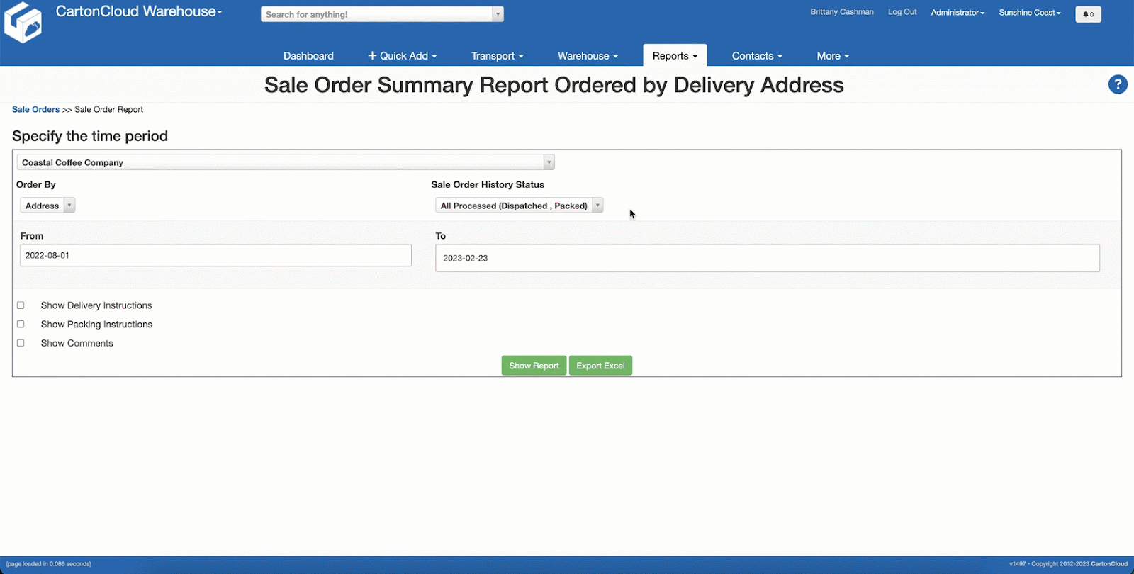Sale order status on report 